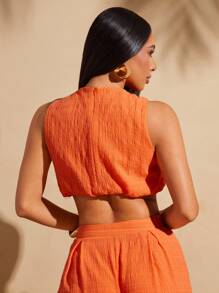 Vixey Textured Woven Cropped Boxy Sleeveless Top, Summer Tops, Summer Outfits For Women, Beach Outfits For Women, Spring Outfits For Women, Boho Women Clothing, Island Vacation Outfits - Orange - View 4