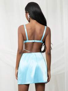 SHEIN Unity Satin Bralette Adjustable Strap Top Simple Fashion Daily Casual - Blue - View 2