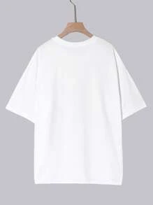 SHEIN EZwear Cartoon & Slogan Graphic Drop Shoulder Tee - White - View 2