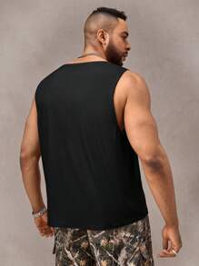 Manfinity VCAY 大码男士大码宽松街头风格图案印花背心 - 黑色 - 查看 2