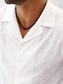 Manfinity Homme Plus Size Men's Casual Solid Color Textured Short Sleeve Shirt - Beige - View 7