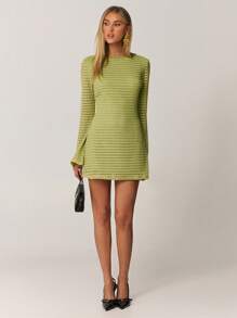 Forever 21 Váy ngắn dạo phố gợi cảm cổ chữ V tay loe dây mảnh mùa xuân mới cho nữ - màu xanh lá - Xem 4