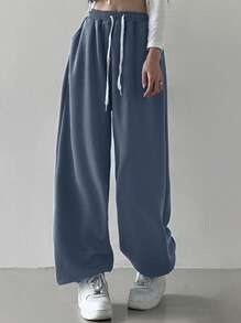 DAZY 女式抽绳腰部宽松休闲慢跑运动裤，女式慢跑裤 - 水鴨藍 - 查看 6