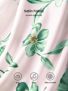 LUVLETTE Silky Satin Green Floral Print Button-Up Top & Shorts Loungewear Airy Women Pajama Set Pants With Pockets Lounge Sets For Women Lingerie