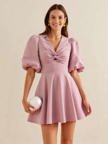 EBIB Designer Pink Front Twisted Wrap Cut Out Back Dress Summer Elegant Sun Dress, Wedding Season, Festival For Women, Concert,Vacation, Concert Outfit Prom Dress Rave Outfit