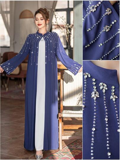 Al Najma Purple & Blue Handmade Beaded Robe Abayas