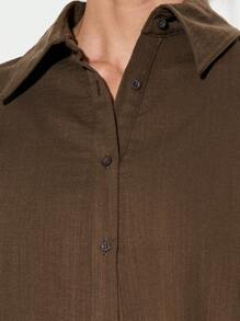 KIZN Oversized Button Down Collared Shirt Split Back Design Long Sleeve Blouse Office Wear Fall Winter Workwear Professional Business Casual Top