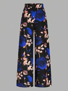 SHEIN Clasi Pantalones casuales de cintura alta con estampado floral, estilo minimalista para uso diario, San Valentín, tallas grandes