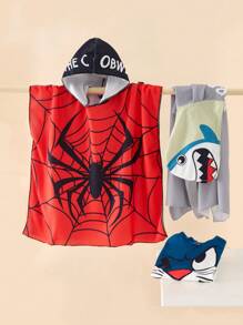 SHEIN 3pcs Kids Boys Casual Fun Cute Cartoon Character Printed Hooded Loose Cover Up, 3 Designs In 1 Set, Suitable For School, Garden, Beach, Birthday Party, Spring Summer Autumn Winter