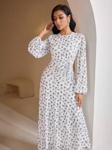 Veilorie Modest Casual Ditsy Floral Flare Hem Ladies' Arabic Style Long Dress - Multicolor - View 3