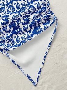 Soleia 女式青花瓷风格夏日度假露肩不对称下摆衬衫 - 彩色 - 查看 4