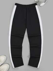 EURMUSE Men Cottonline White Striped Letter Printed Regular Sweatpants - Black - View 2