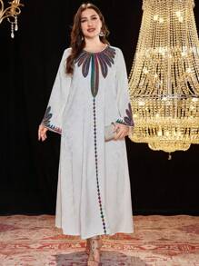 Al Najma Nuevo vestido largo de estilo árabe para tallas grandes, bordado con lentejuelas y rhinestones, bata indonesia/turca