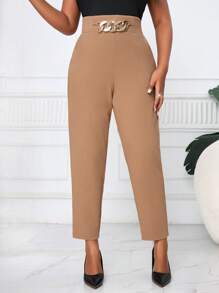 SHEIN Lady Autumn And Winter Elegant Work Office Black Nitted Chain Long Plus Size Suit Pants