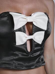 COSMINA 2pcs Women Bandeau Top & Bow Decor Skirt Set - Black and White - View 7