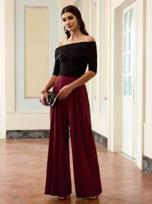 ZEYLAH 酒红色女士阔腿裤，简约时尚，日常休闲 - 酒紅色 - 查看 3