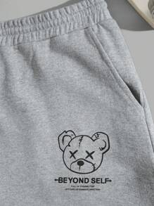 RueChic Men Cottonline Bear Printed Drawstring Regular Sweatpants - Grey - View 6