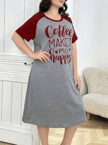 SHEIN Plus Size Casual Inglês Carta Impressão Contraste Cor Manga Raglan Camisola Curta - Cinza claro - Ver 6