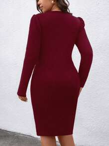 SHEIN Clasi Plus Size Women Black Zipper Party/Valentine's Day Dress - Burgundy - View 2