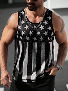 Manfinity LEGND Plus Size Men's Colorblock Striped Star Print Tank Top - Black - View 6