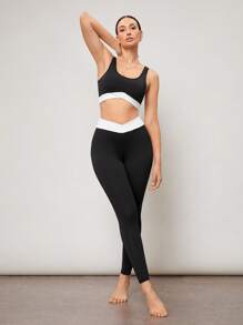 Activina Activina Women's Contrast Color Patchwork Tank Top And Leggings Sports Suit