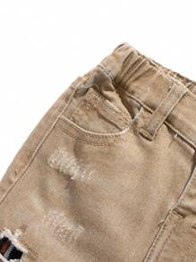 SHEIN 男童时尚水洗卡其色弹力紧身牛仔裤 - 卡其色 - 查看 4