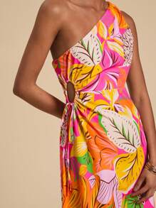 Travachic 1 pieza Vestido casual con estampado tropical con hombros descubiertos, simple y elegante para uso diario - Multicolor - Ver 6