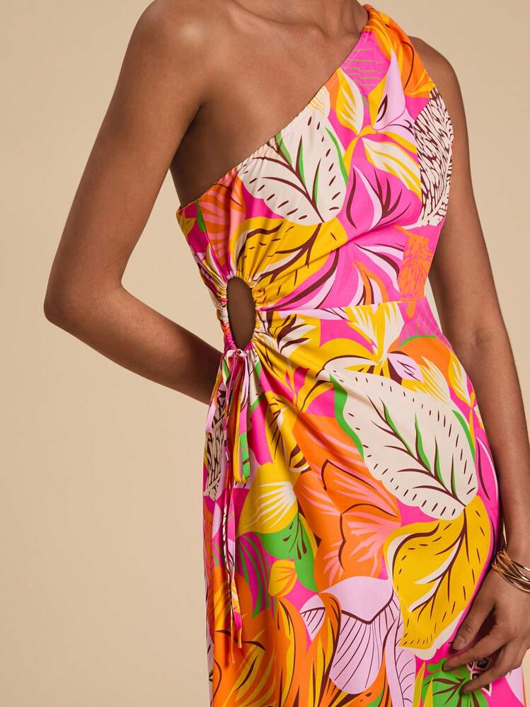 Travachic 1 pieza Vestido casual con estampado tropical con hombros descubiertos, simple y elegante para uso diario - Multicolor - Añade 6