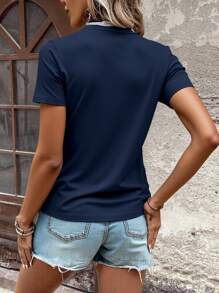 SHEIN LUNE T-shirt col rond de conception fendue de couleur unie décontractée