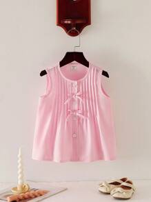 Souflis Souflis 年轻女孩可爱蝴蝶结褶皱无袖衬衫 - 粉色 - 查看 1