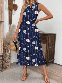 SHEIN Clasi Women Sleeveless V-Neck Printed Knit Maxi Dress, Casual & Holiday - Multicolor - View 5