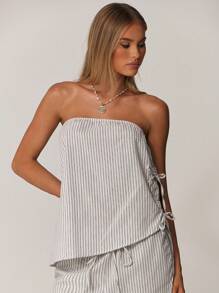 Forever 21 Women Asymmetrical Hem Striped Casual Camisole Tops, Summer