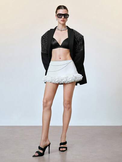 SHEIN LUNE Minifalda ajustada con forma de capullo y adorno de encaje, para verano