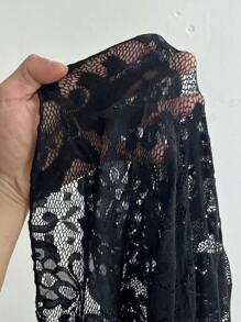 Flirla Plus Size Elegant Sexy Lace Slip Dress With High Slit - Black - View 6