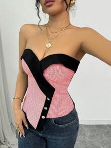 Elenzga Women's Vintage French Style Fashionable Asymmetric Hem Crop Top, Versatile & Stylish For New Year, Party, Valentine's Day