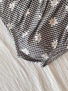 Vintaside Kids 2 件套女婴休闲可爱花卉图案格子上衣和裤子套装 - 彩色 - 查看 9