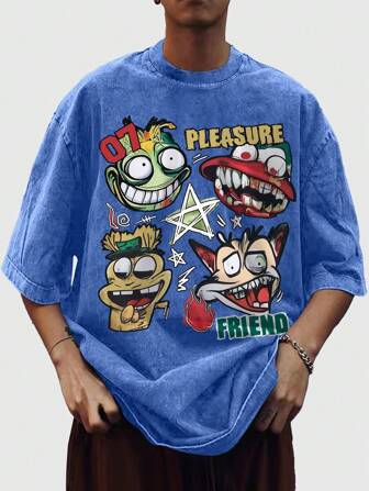 Street Life Camiseta de manga corta con estampado de retrato de hombre y copos de nieve, apropiada para uso diario en primavera/verano