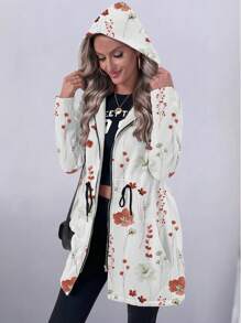 SHEIN LUNE 女式前拉链花卉印花长袖休闲连帽外套 - 彩色 - 查看 5