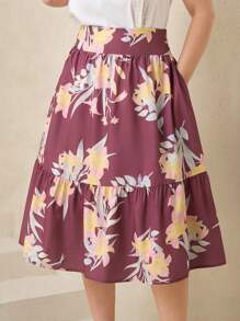 SHEIN Clasi Plus Size Elegant Printed A-Line Skirt, Casual And Fashionable For Everyday Wear,Vacation Woman,Summer For Women,Concert Women,Festival For Women,Country Women,Linen,Beach For Woman,Beach Vacation,Vacation Woman,Summer For Women,Business Casual Woman, ,Office Wear Women,Spring For Women,Festival ,Old Money, Elegant Woman