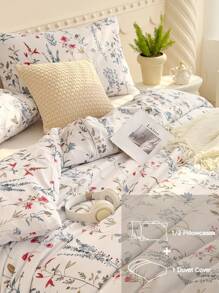 Juego de funda nórdica suave con estampados florales - El mejor conjunto de 2/3 piezas de edredón y funda - Incluye 1 funda nórdica y 1/2 fundas de almohada - Económico y de alta calidad para cama individual, matrimonial, queen y king size.