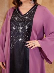 Al Najma Vestido de Talla Grande con Escote en V, Parches con Rhinestones, Elegante - Multicolor - Ver 5