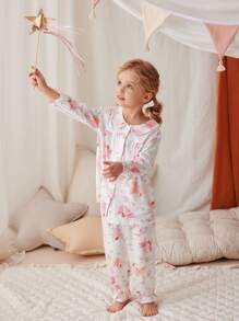 2pcs Baby Girl Floral Print Princess Top And Pants Pajamas Set