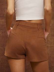 WESTFADE High Rise Faux Suede Western Studded Star Slant Pocket Festival Shorts Nashville Style - Brown - View 5