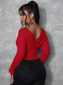 SHEIN SXY Solid Color Long Sleeve Sweaters, Casual Pullover,Long Sleeve Tops In Fall/Winter - Red - View 2