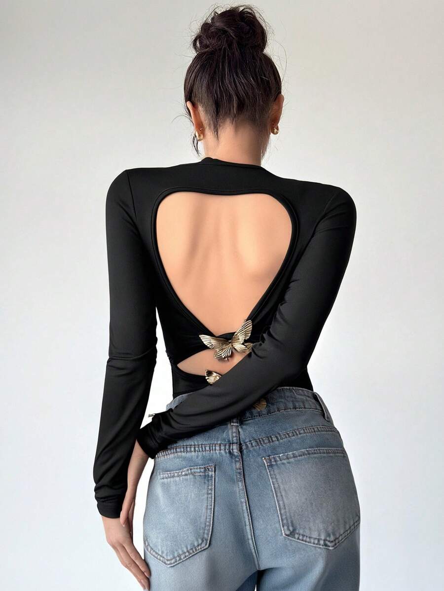 SHEIN Privé Robe fourreau dos nu à manches longues, élégante, romantique, mode, sexy, pour femmes. Convient pour les fêtes, les vacances, la rentrée, les rendez-vous romantiques, les mariages, les anniversaires