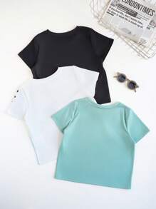 3pcs Young Boys Leisure Street Japanese And Korean Cute Loose Card Cute Cartoon Dinosaur Printed Round Neck Short Sleeve T-Shirt Multi Piece Set Suitable For Daily Travel, Sports, Home Vacation Wearing Suitable For Spring And Summer Festivals