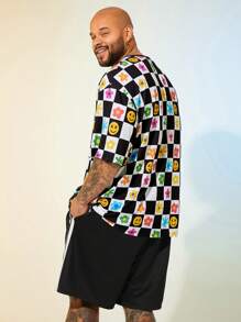 EASEVO T-shirt à col ras-du-cou à manches courtes, oversize, en tricot décontracté avec imprimé damier noir et blanc pour hommes de grande taille