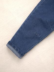 SHEIN 2pcs Set Toddler Boys Casual Denim Shirt & Loose Tapered Jeans, Relaxed Fit & Versatile Design, Suitable For Everyday Wear