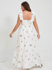 Aveloria Rosie 加大码女式花卉印花盖袖束腰优雅中长连衣裙波西米亚风度假时尚风格夏季全身印花