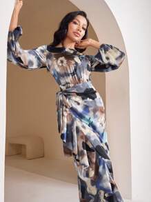 Veilorie Women's Elegant Long Sleeve Self-Tie Casual Dress - Multicolor - View 2